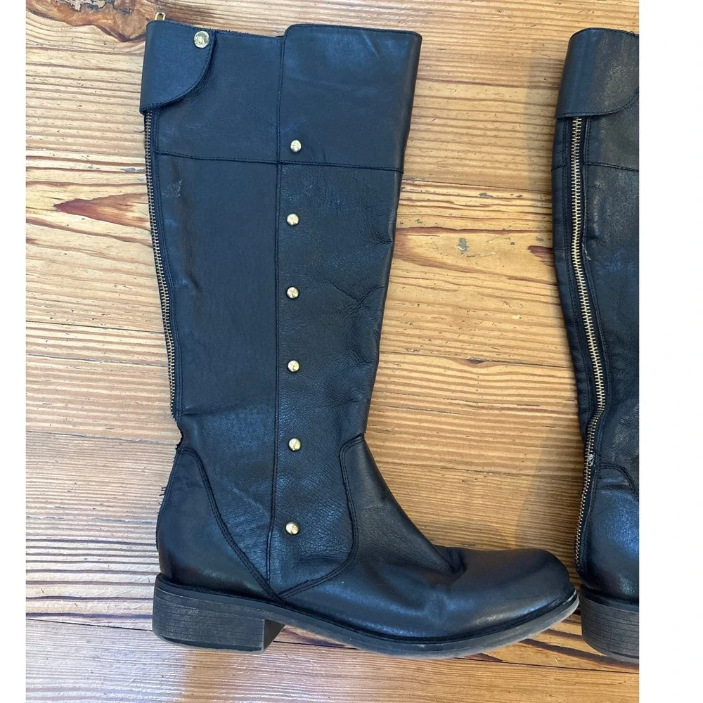 Steve Madden P-Pascal Boot Women Black Leather Studded Rear Zip SIZE 9